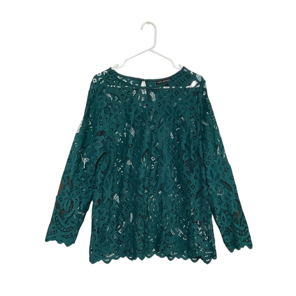 NWT Lane Bryant Sheer Lace Green Top Blouse Size 16 X-Large Scalloped Hem